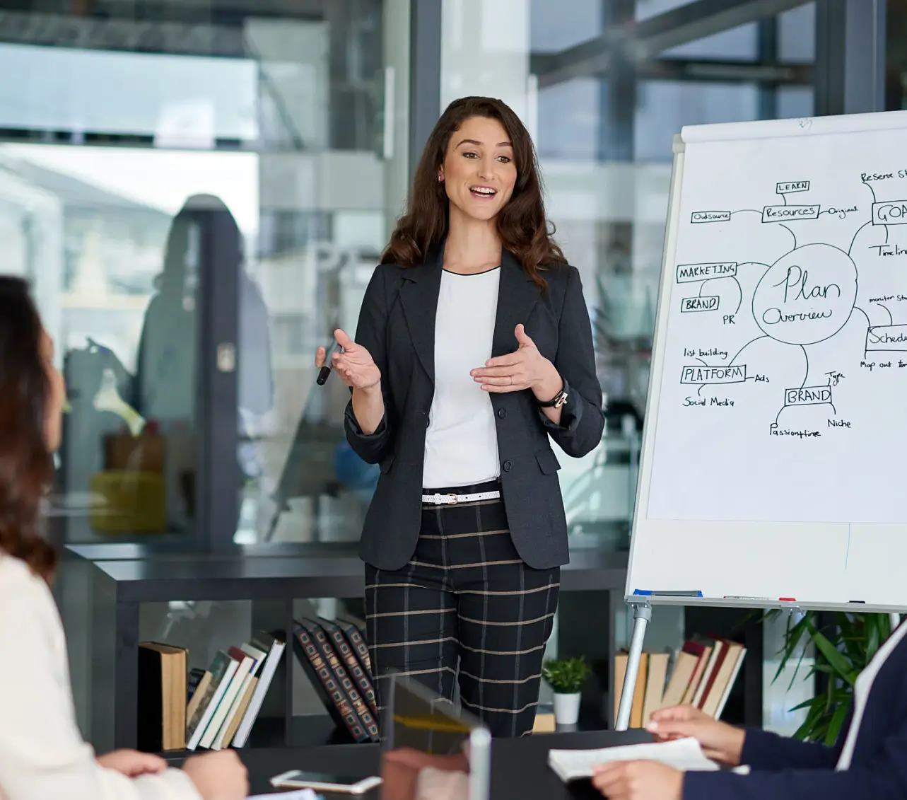 Businesswoman presenting ideas during a meeting.