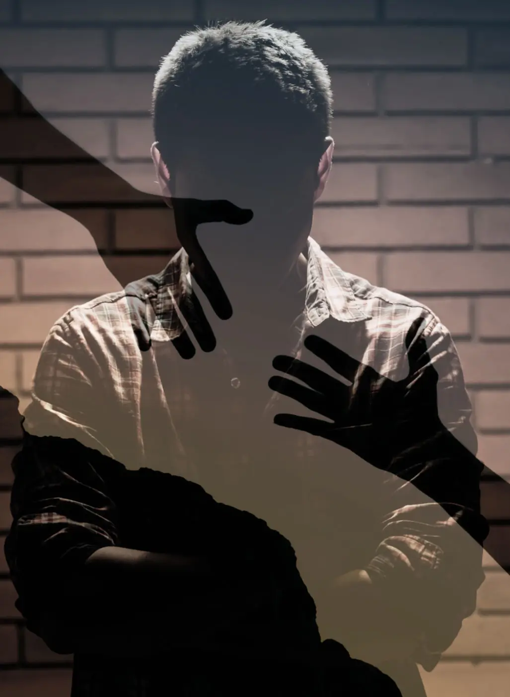 Shadowy figure with multiple hands reaching out, creating a mysterious and eerie atmosphere.